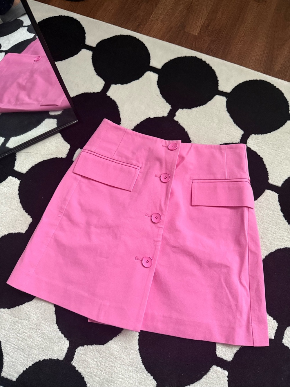 Derek Lam Bright Pink Button-Front Mini Skirt with Flap Pockets